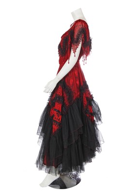 Lot 509 - A Zandra Rhodes black and red printed chiffon gown with crinoline, 'The Shell' collection, Autumn-Winter 1973-74