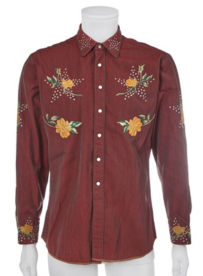 Lot 113 - A Viola Grae men's embroidered burgundy wool shirt, 1950s