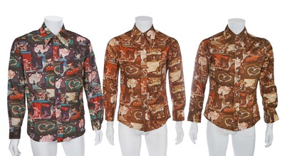 Lot 109 - A large group of men's Disney, cartoon and nature printed polyester shirts, 1970s