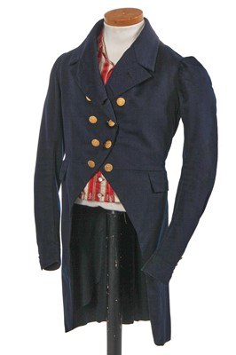 Lot 125 - A gentleman's ink-blue broadcloth riding coat, circa 1833