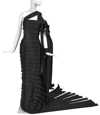 Lot 130 - A Jean-Louis Scherrer haute couture by Stephane Rolland black satin sheath, Autumn-Winter 2003-04