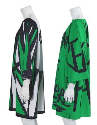 Lot 17 - Two Jean-Charles de Castelbajac unisex printed synthetic jersey tunics, 2012