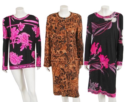Lot 426 - A Leonard printed jersey, dress, coat and blouse, 1980s