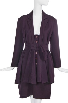 Lot 240 - A John Flett aubergine rayon-viscose blend suit, 1980s