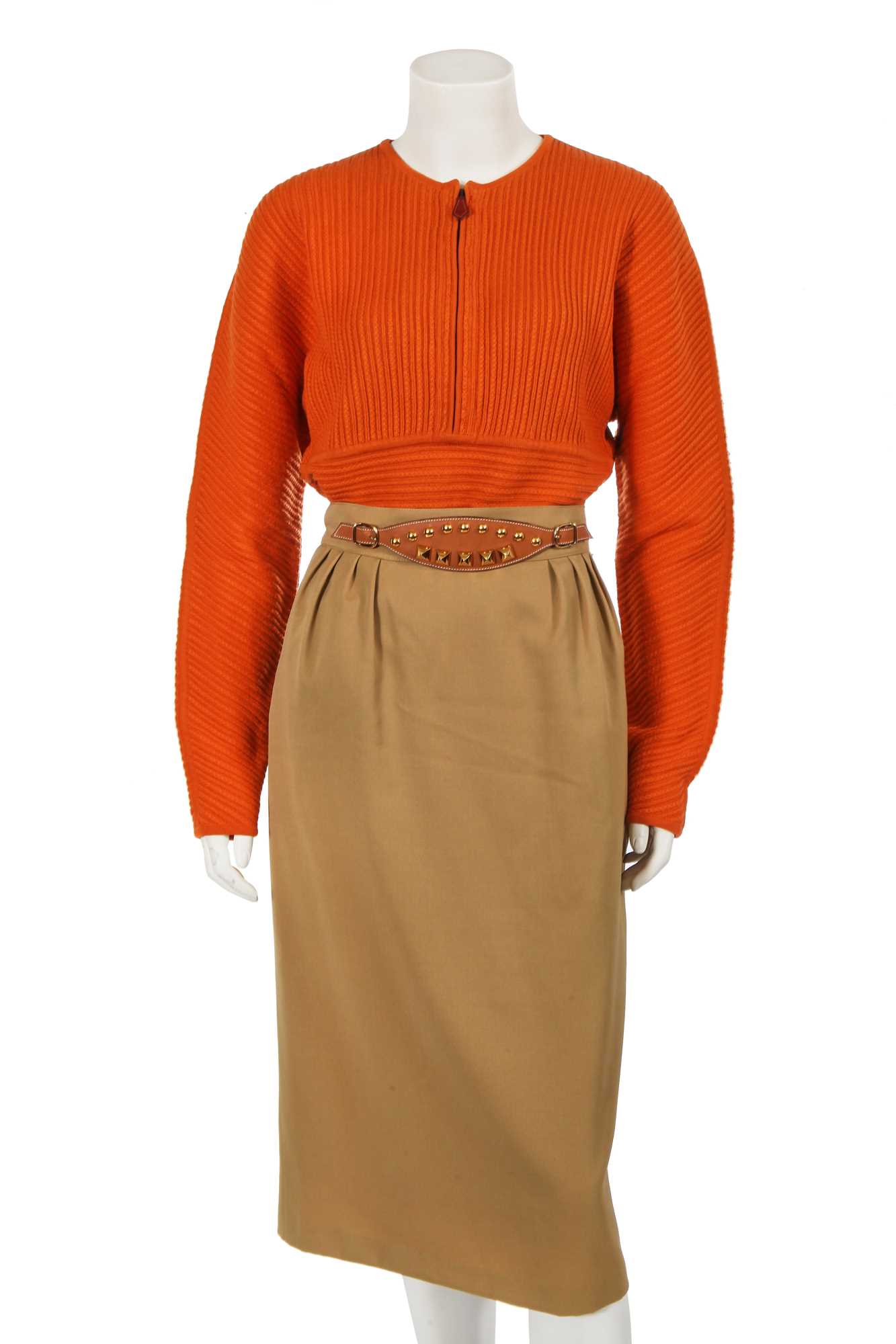 Lot 179 - An Hermès green-beige wool skirt, late 1980s-90s