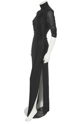 Lot 375 - An Yves Saint Laurent ruched black crêpe georgette evening dress, 1990s