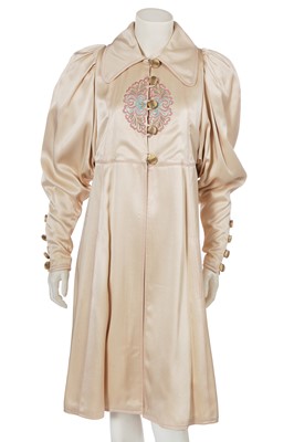 Lot 504 - A Bill Gibb embroidered ivory satin coat, circa 1972