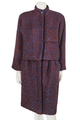 Lot 429 - A Christian Dior London brown and blue bouclé alpaca wool suit, 1980s