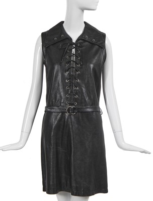 Lot 394 - A Pierre Cardin black leather minidress, circa 1967