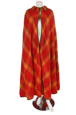 Lot 587 - A Lanvin orange, red and green plaid mohair cape, circa 1968