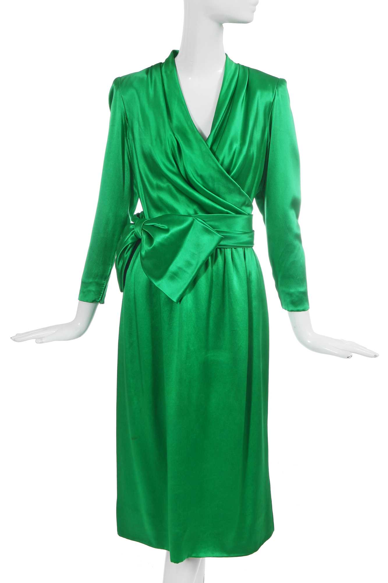 Lot 489 - An Hubert de Givenchy haute couture green satin dress, mid-late 1980s