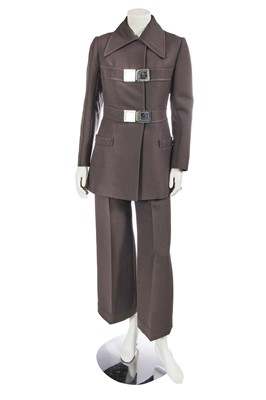 Lot 591 - A Jean Patou grey wool trouser suit, circa 1968