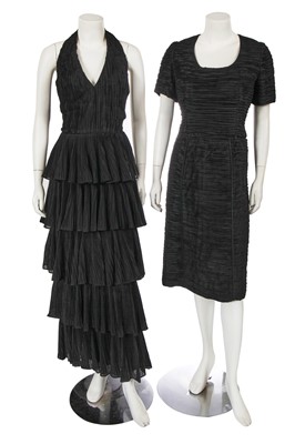 Lot 595 - Two Sybil Connolly pleated black linen dresses, 1960s