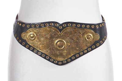 Lot 112 - A rare Christian Dior by John Galliano brass and black leather belt, Autumn-Winter 2001-02