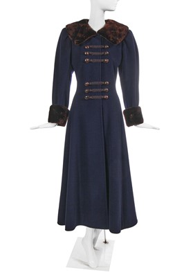 Lot 271 - An Yves Saint Laurent haute couture Russian-inspired rabbit fur and navy wool coat, probably Autumn-Winter 1983-84