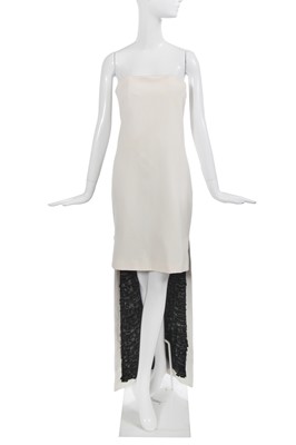 Lot 129 - An Yves Saint Laurent by Tom Ford white silk cady dress with black feathers, Spring-Summer 2001