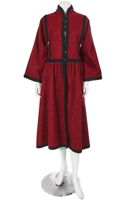 Lot 388 - An Yves Saint Laurent burgundy mohair 'cossack' coat, 'Big Fantasy'collection, Autumn-Winter 1976-77
