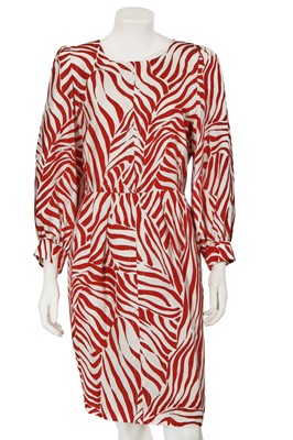 Lot 435 - An Yves Saint Laurent rust and white zebra print silk dress, Spring-Summer 1988