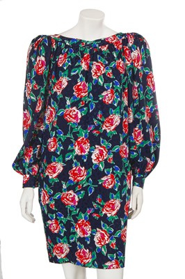 Lot 447 - An Yves Saint Laurent floral print silk dress, 1980s