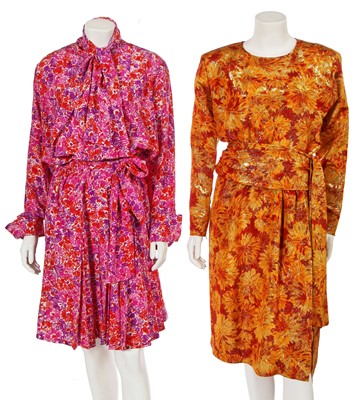 Lot 432 - Two Yves Saint Laurent floral print dresses, 1989