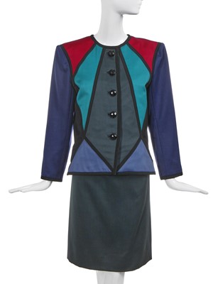 Lot 268 - An Yves Saint Laurent colour-block wool ensemble, Autumn-Winter 1988-89