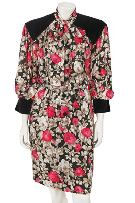 Lot 449 - An Yves Saint Laurent floral print silk dress, Autumn-Winter 1984-85