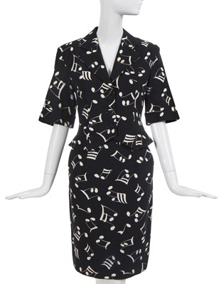 Lot 267 - A Patrick Kelly black and white musical print piqué cotton suit, Spring-Summer 1989