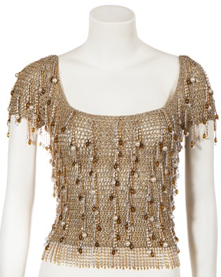 Lot 514 - A Loris Azzaro beaded gold and silver lurex crochet top, 1970s
