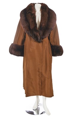 Lot 380 - A Christian Lacroix brown silk faille and fur coat, circa 1990