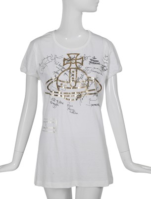 Lot 210 - A group of models' signatures and corresponding Vivienne Westwood t-shirt, 'Anglomania/Grand Hotel collection' collection, 1993