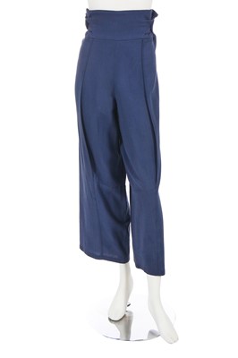 Lot 406 - A pair of John Galliano blue wool crêpe trousers, 'Hairclips' collection, Autumn-Winter 1988-89