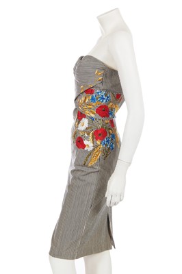 Lot 243 - An Alexander McQueen embroidered blue and white striped cotton dress, 2007