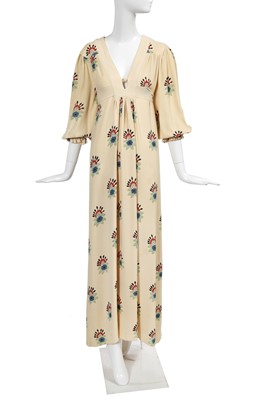 Lot 383 - An Ossie Clark/Celia Birtwell printed ivory moss crêpe dress, 1974