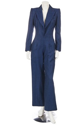Lot 303 - A Givenchy by Alexander McQueen blue and white pinstripe wool jumpsuit, commercial collection 1998