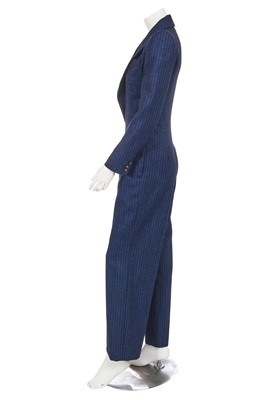 Lot 303 - A Givenchy by Alexander McQueen blue and white pinstripe wool jumpsuit, commercial collection 1998