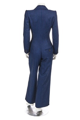 Lot 303 - A Givenchy by Alexander McQueen blue and white pinstripe wool jumpsuit, commercial collection 1998