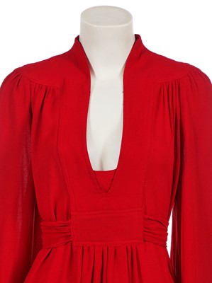 Lot 479 - An Ossie Clark for Radley red moss crêpe dress, early 1970s