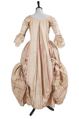 Lot 526 - A striped pink and ivory silk robe à la française and petticoat, circa 1770