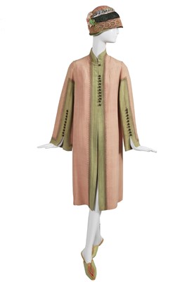 Lot 458 - A Jeanne Lanvin pink and green silk coat, Spring 1927