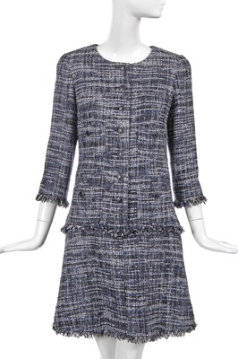 Lot 9 - A Chanel by Karl Lagerfeld blue and white fantasy tweed coat dress, circa 2018
