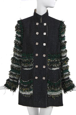 Lot 26 - A fine Chanel by Karl Lagerfeld black and green double-breasted tweed jacket, Autumn-Winter 2011-12