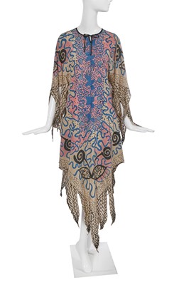 Lot 291 - A Zandra Rhodes printed silk crêpe de chine kaftan, 'New York and Indian Feathers' collection, Autumn-Winter 1970-71