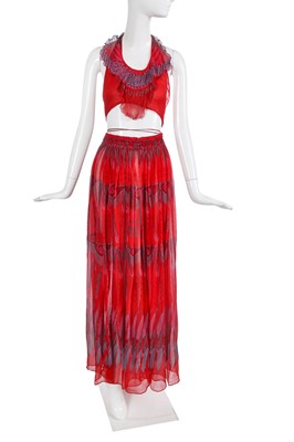 Lot 292 - A Zandra Rhodes printed silk chiffon ensemble, 'New York and Indian Feathers' collection, Autumn-Winter 1970-71