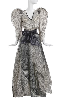 Lot 296 - A Zandra Rhodes printed silk organza evening gown, 'Paris, Frills and Button Flowers' collection, Autumn-Winter 1971-72