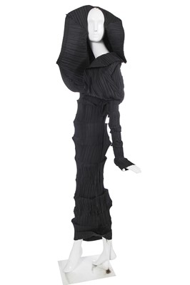 Lot 149 - A fine Issey Miyake black pleated polyester dress, probably Spring-Summer 1990