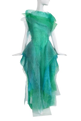Lot 139 - An Issey Miyake layered blue and green crinkled polyester dress, Spring-Summer 1999