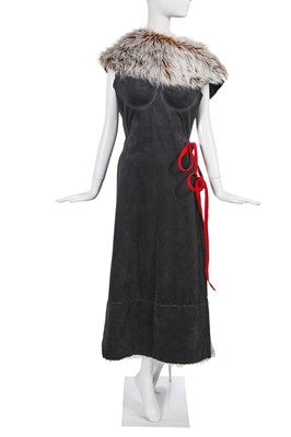 Lot 136 - An Issey Miyake by Naoki Takizawa black suedette and faux-fur wrap dress, Autumn-Winter 2000-01