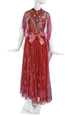 Lot 305 - A Zandra Rhodes 'Reverse Lily'/'Knitted Circle' printed chiffon ensemble, 1974