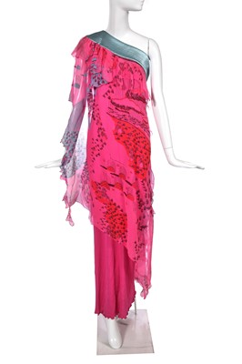 Lot 309 - A Zandra Rhodes pink printed chiffon dress, 'Uluru'/Ayers Rock collection, Autumn-Winter 1974-75