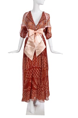 Lot 311 - A Zandra Rhodes printed chiffon dress, 'Uluru' collection, Autumn-Winter 1974-75